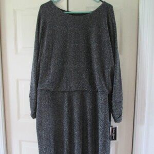 Jessica Howard JH4W4409 black and silver long sleeve cocktail dress 22W